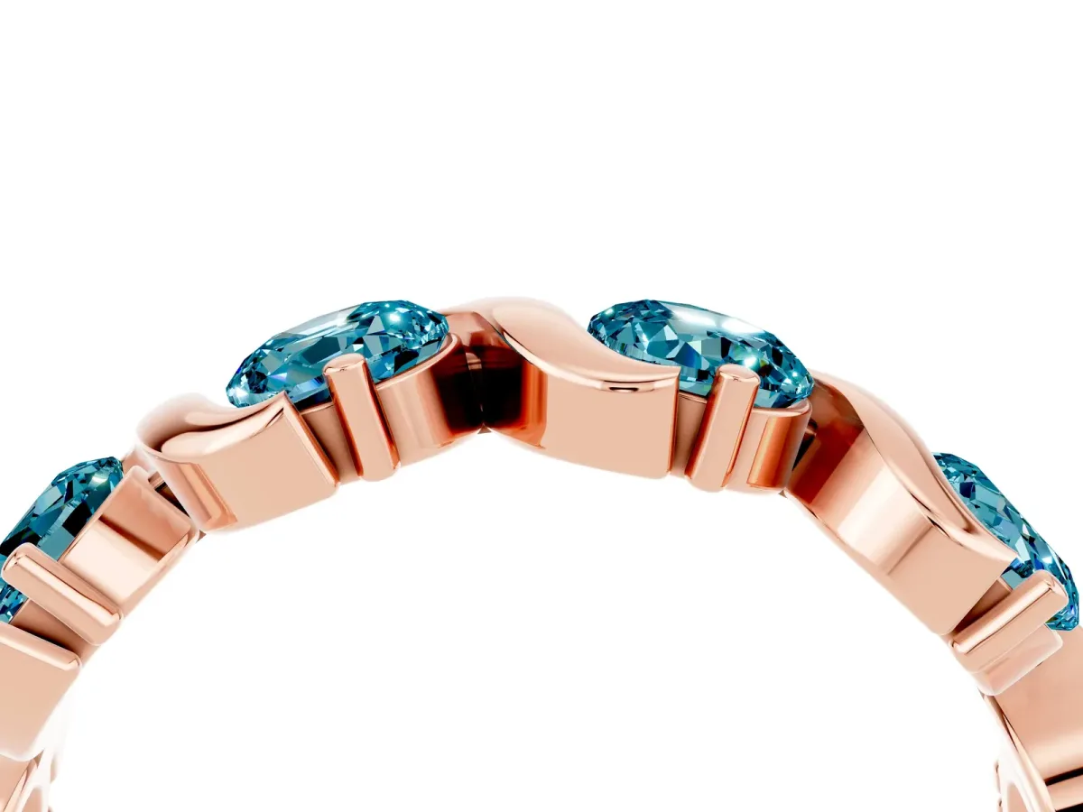 Round Blue Topaz Half Eternity Band with Wave Prong Setting Rose gold