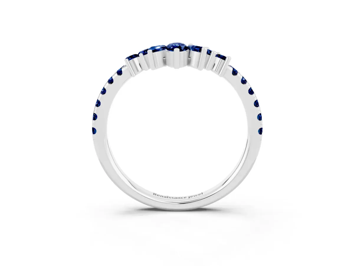 Chevron Marquise and Round Blue Sapphire Open Band with Prong Setting Silver