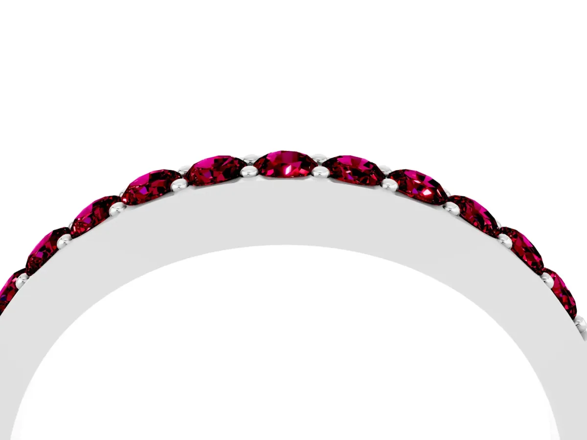 Round Garnet Curved Wedding Band with Channel Setting Platinum