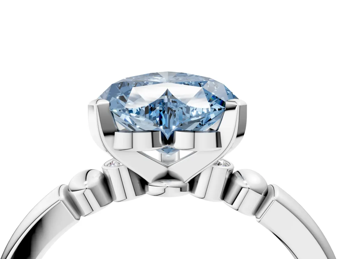 Fancy Blue Heart Cut Solitaire Beaded Band with Four-Prong Setting Platinum
