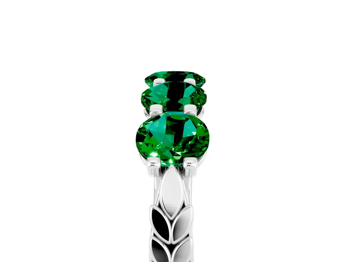 Five-Stone Round Emerald Prong-Set Band Platinum