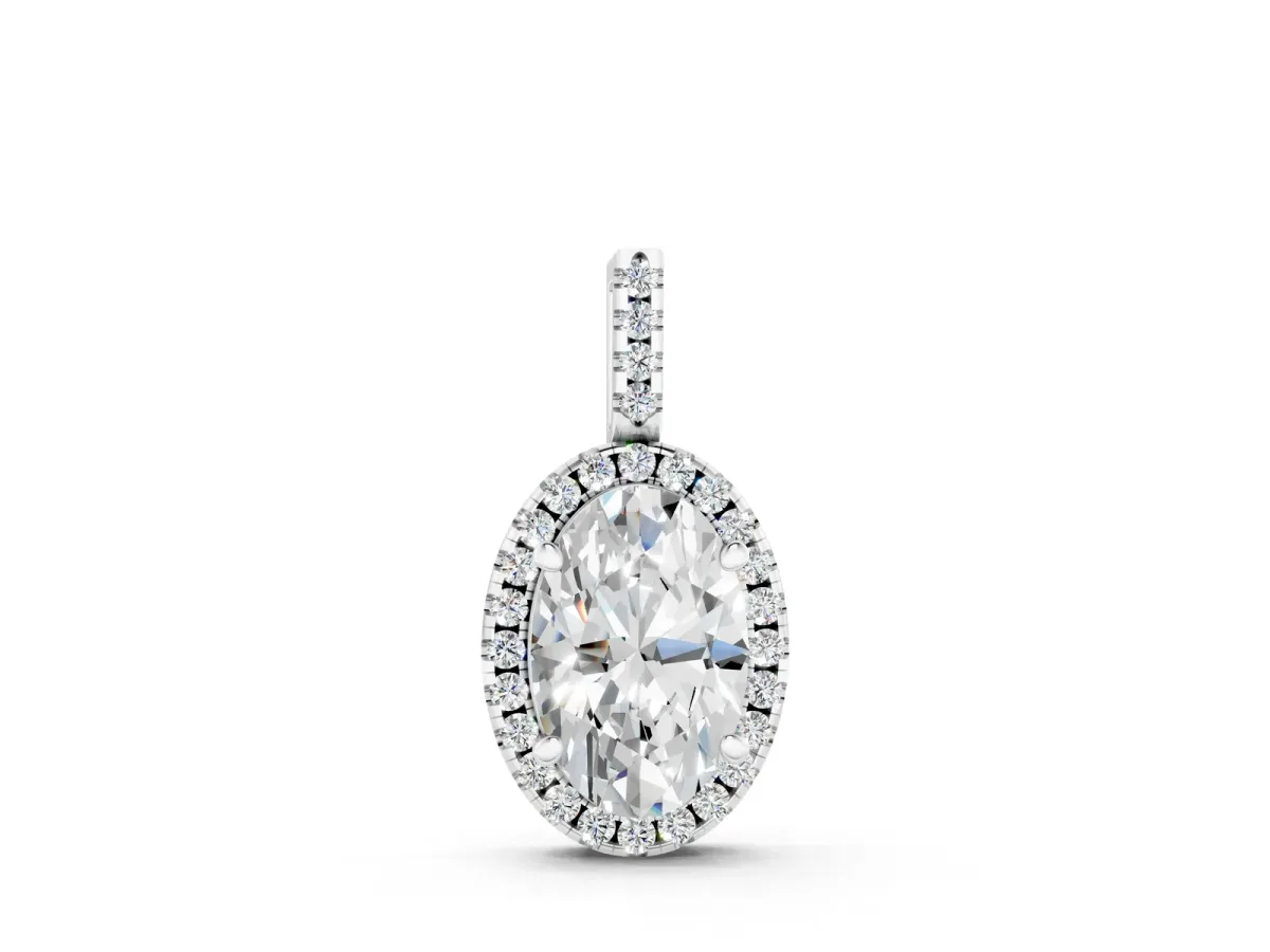 Oval Halo Diamond Pendant with Prong Setting Silver