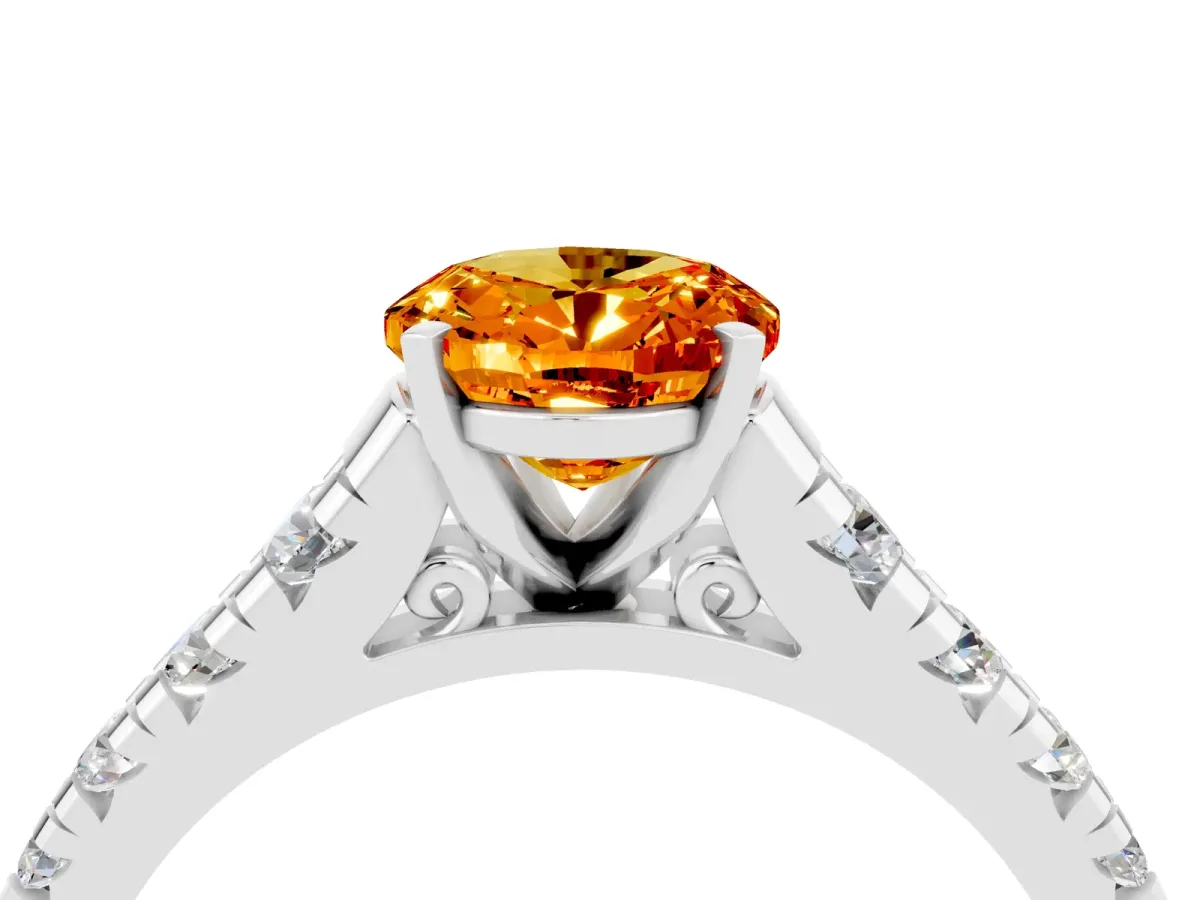 Oval Cut Citrine Cathedral Solitaire Ring with Round Pavé Band Silver