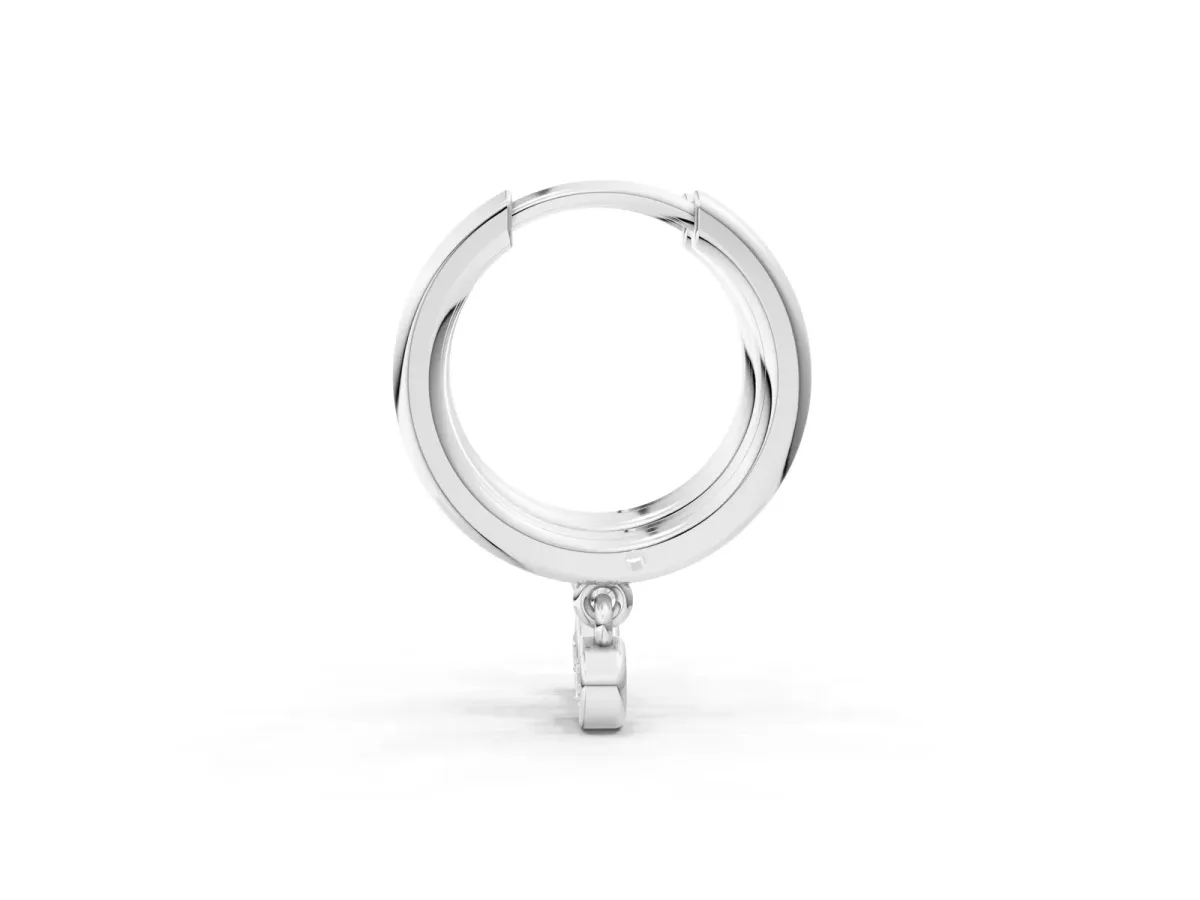 Round Diamond Bezel Drop Huggie Hoop Earrings Silver