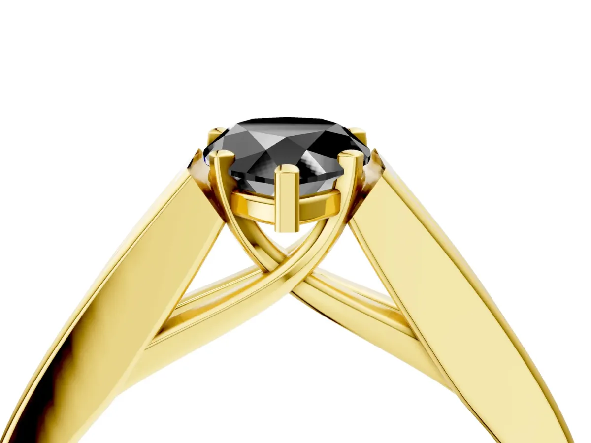Fancy Black Pear Cut Cut Channel Set Solitaire Ring with Four-Prong Setting Yellow gold