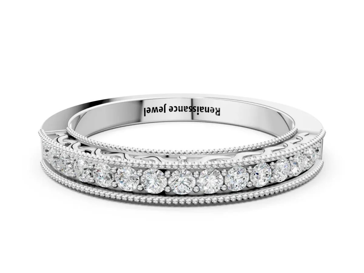Channel Set Round Diamond Milgrain Edge Eternity Band Silver