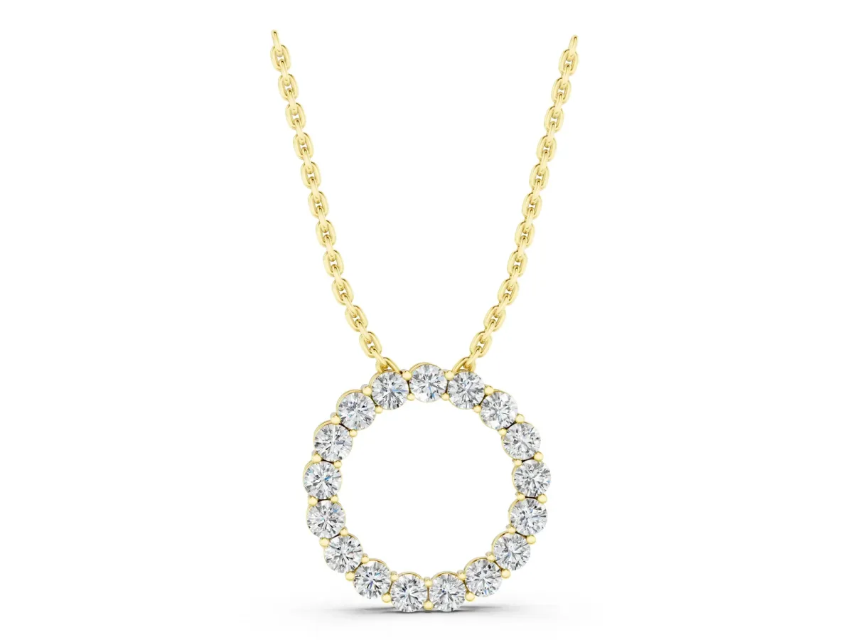 Round Diamond Prong-Set Circle Pendant Yellow gold