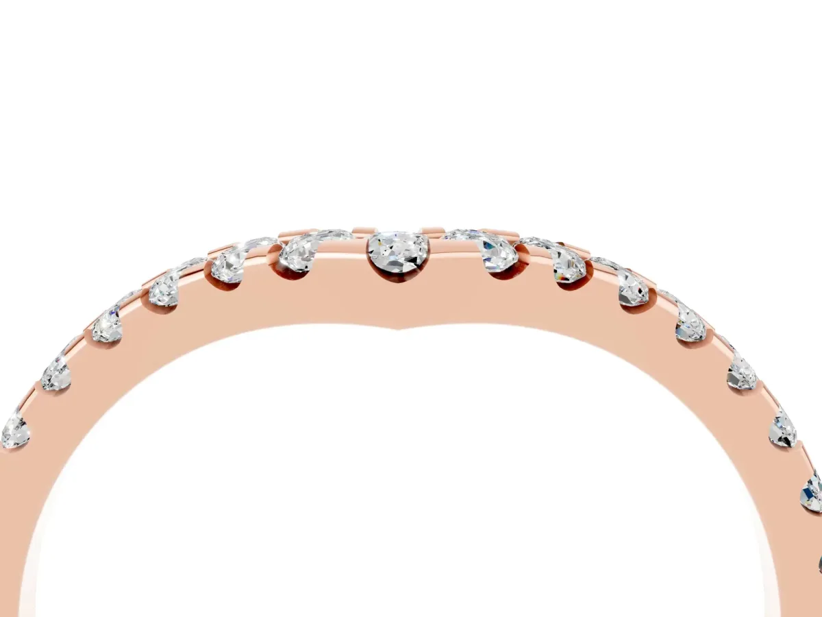 Pavé Round Moissanite Chevron Band with Shared Prong Setting Rose gold