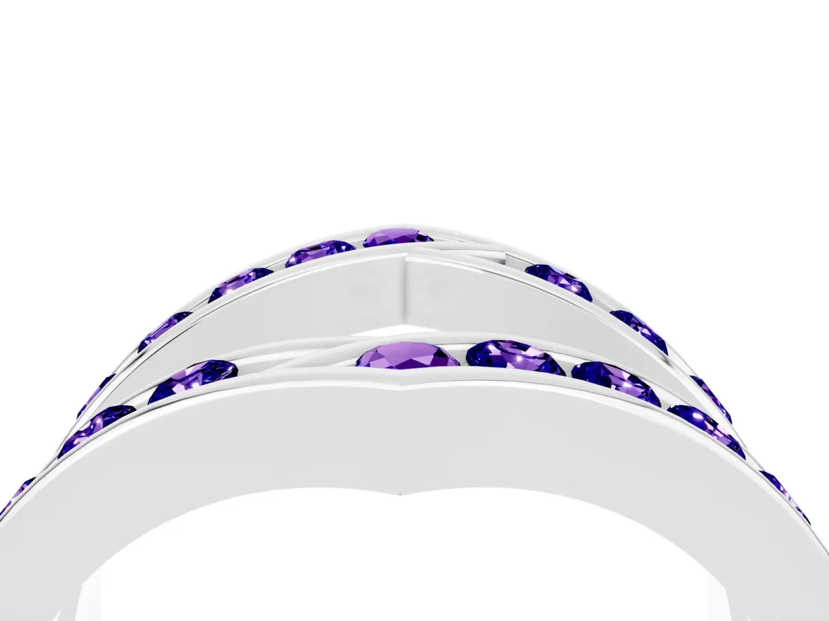 Round Tanzanite Channel-Set Chevron Band Silver