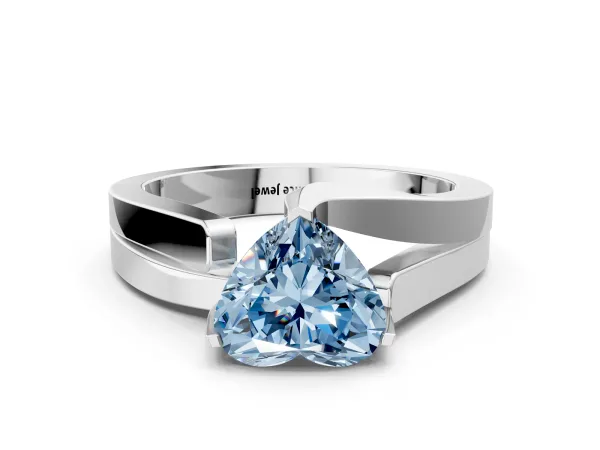 Fancy Blue Modern Tension Set Heart Cut Diamond Solitaire Wide Band Ring Platinum