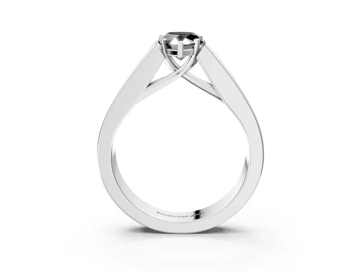 Fancy Black Pear Cut Cut Channel Set Solitaire Ring with Four-Prong Setting Silver