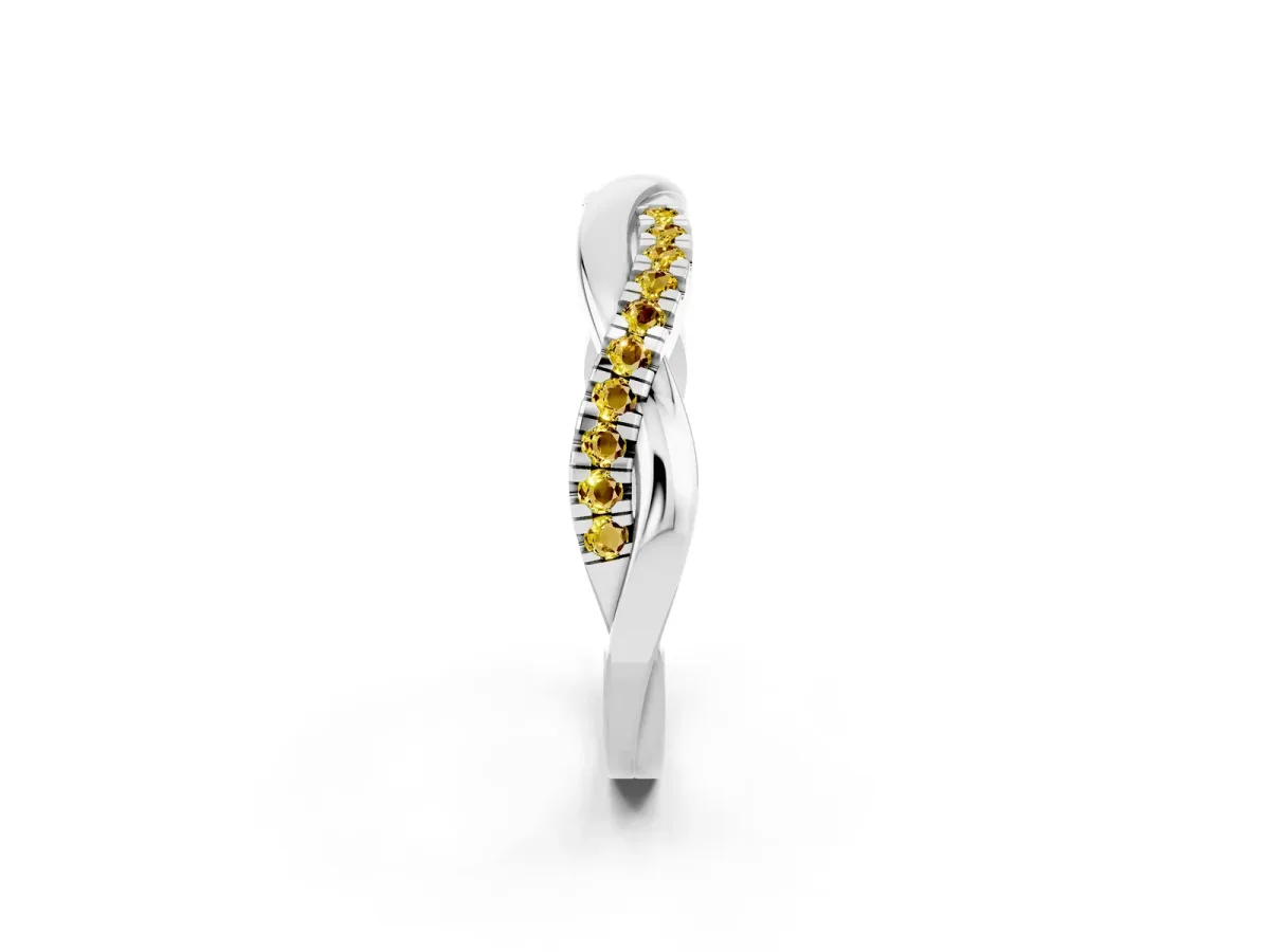 Round Yellow Sapphire Twisted Infinity Band with Prong Setting Silver
