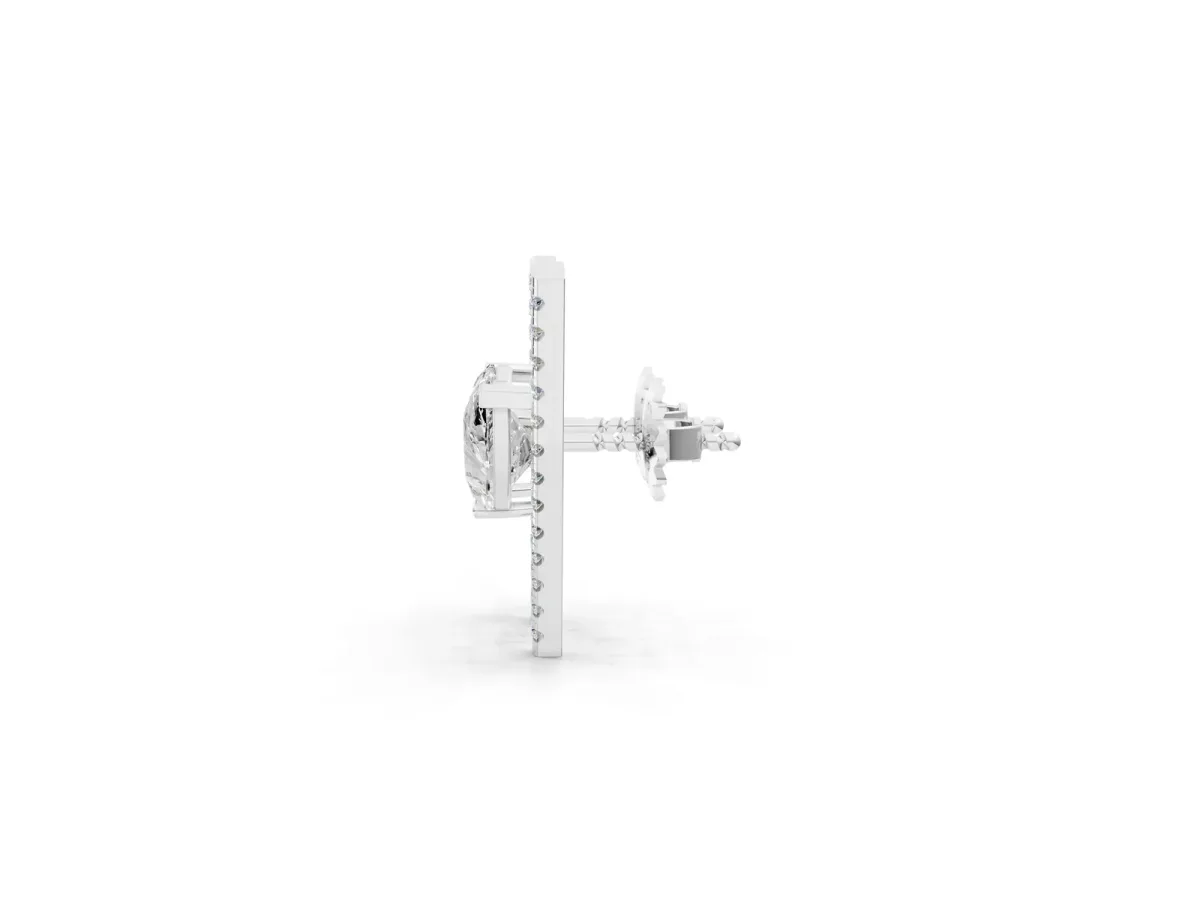 Pear Diamond Stud Earrings with Round Micro Pavé Bar White gold