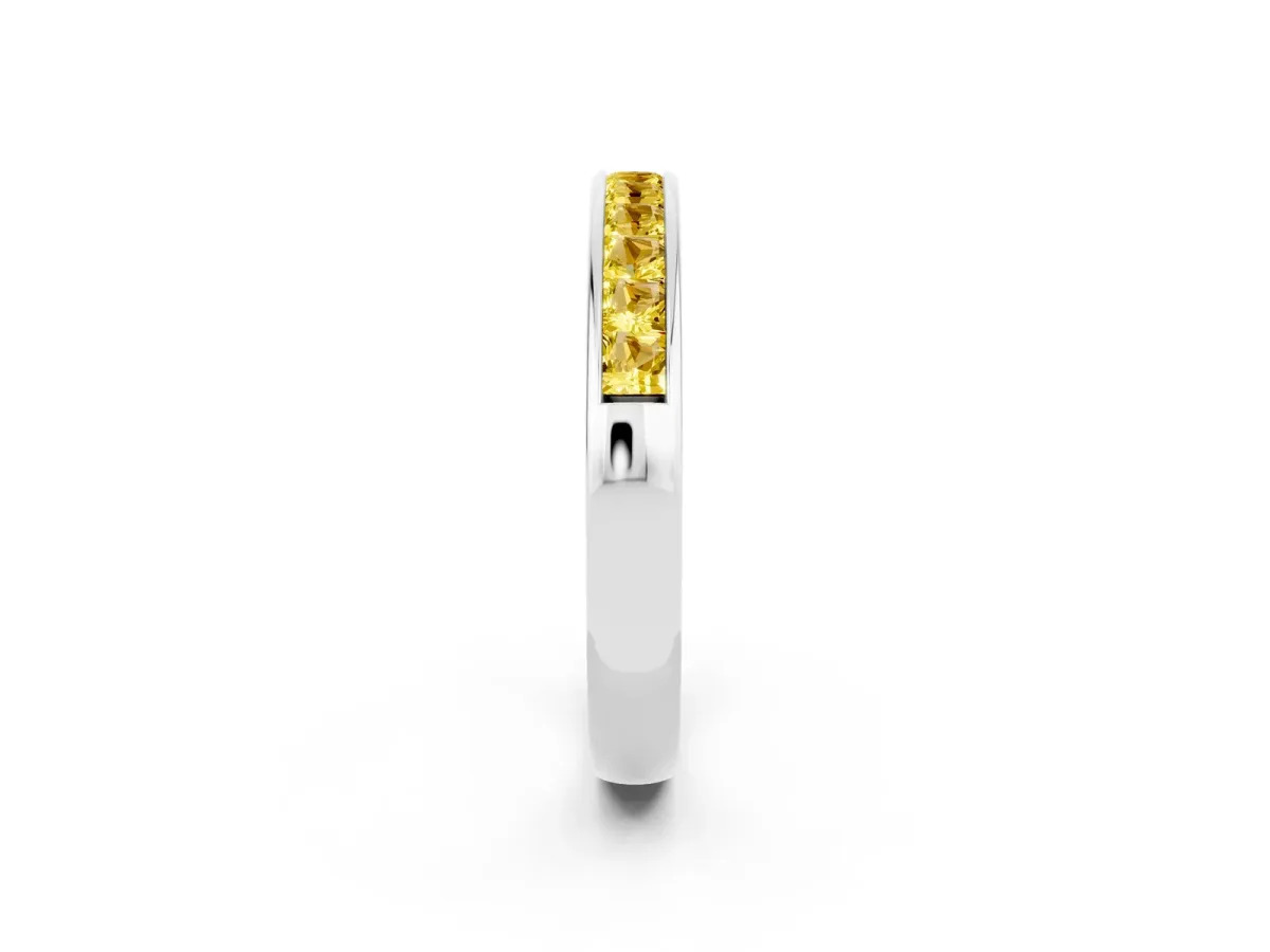 Channel Set Princess Cut Yellow Sapphire Eternity Band Silver