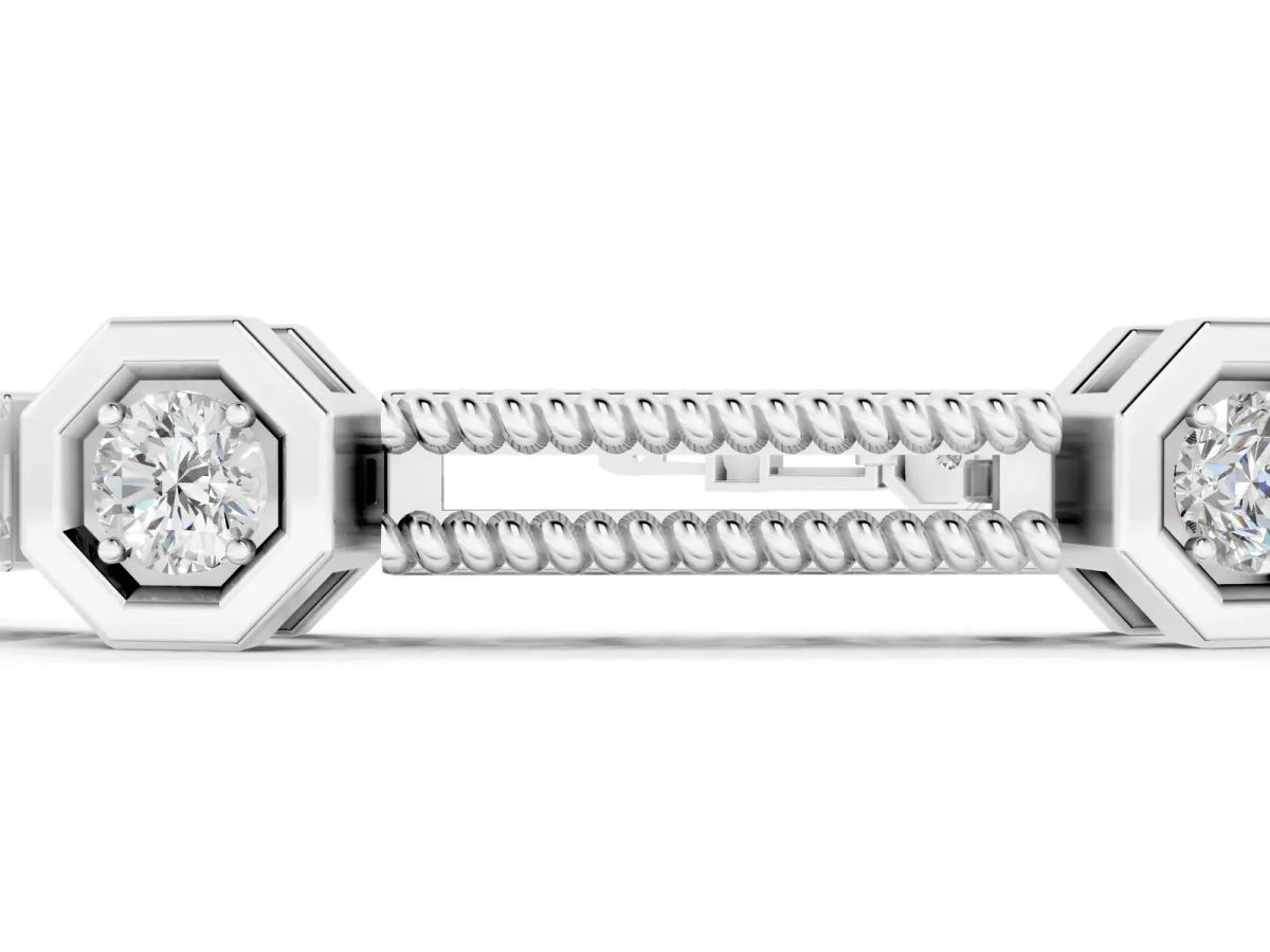 Hexagonal Diamond Tennis Bracelet with Bezel Setting and Rope Band Silver