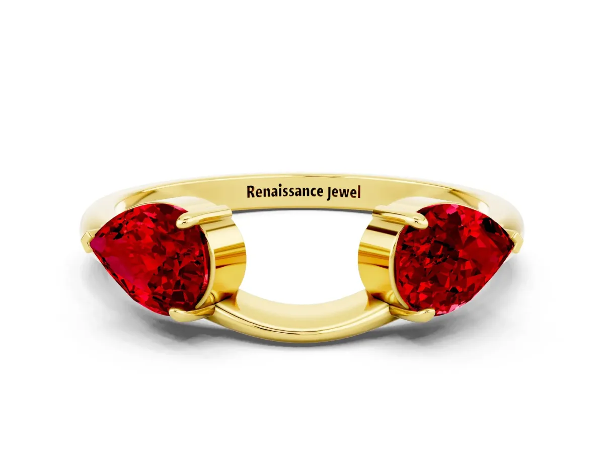 Two-Stone Pear Ruby Bypass Ring with Prong Setting Yellow gold