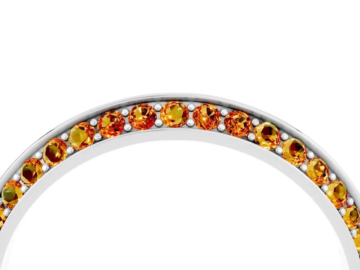 Double Row Pavé Round Citrine Eternity Band with Channel Setting Silver