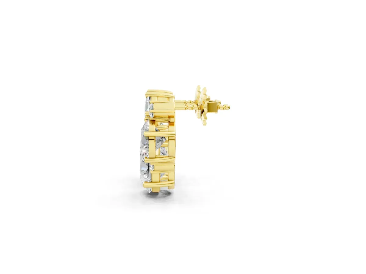 Multi-Shape Diamond Mosaic Five Stone Stud Earrings Yellow gold
