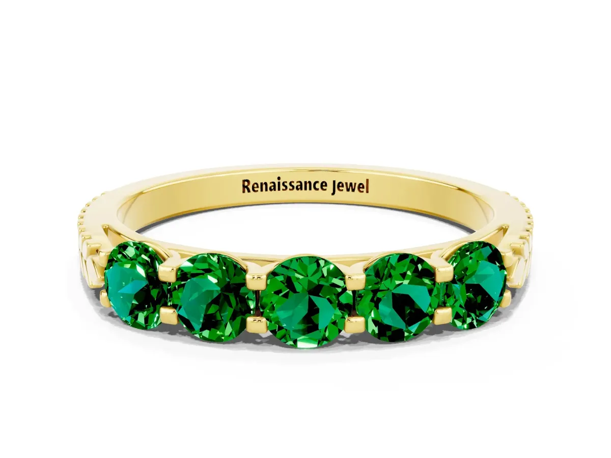 Five-Stone Round Emerald Prong-Set Band Yellow gold