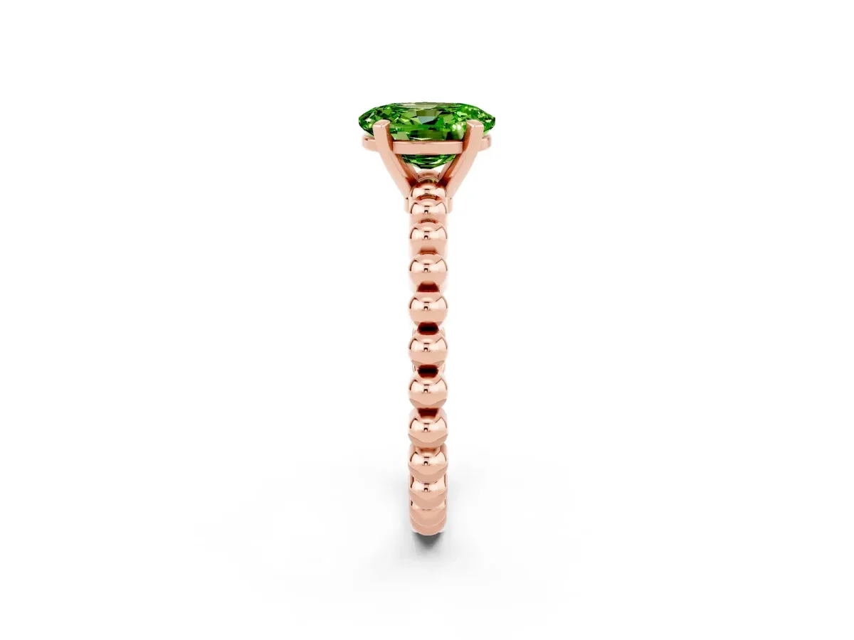 Oval Cut Peridot Solitaire Ring with Beaded Band and Prong Setting Rose gold
