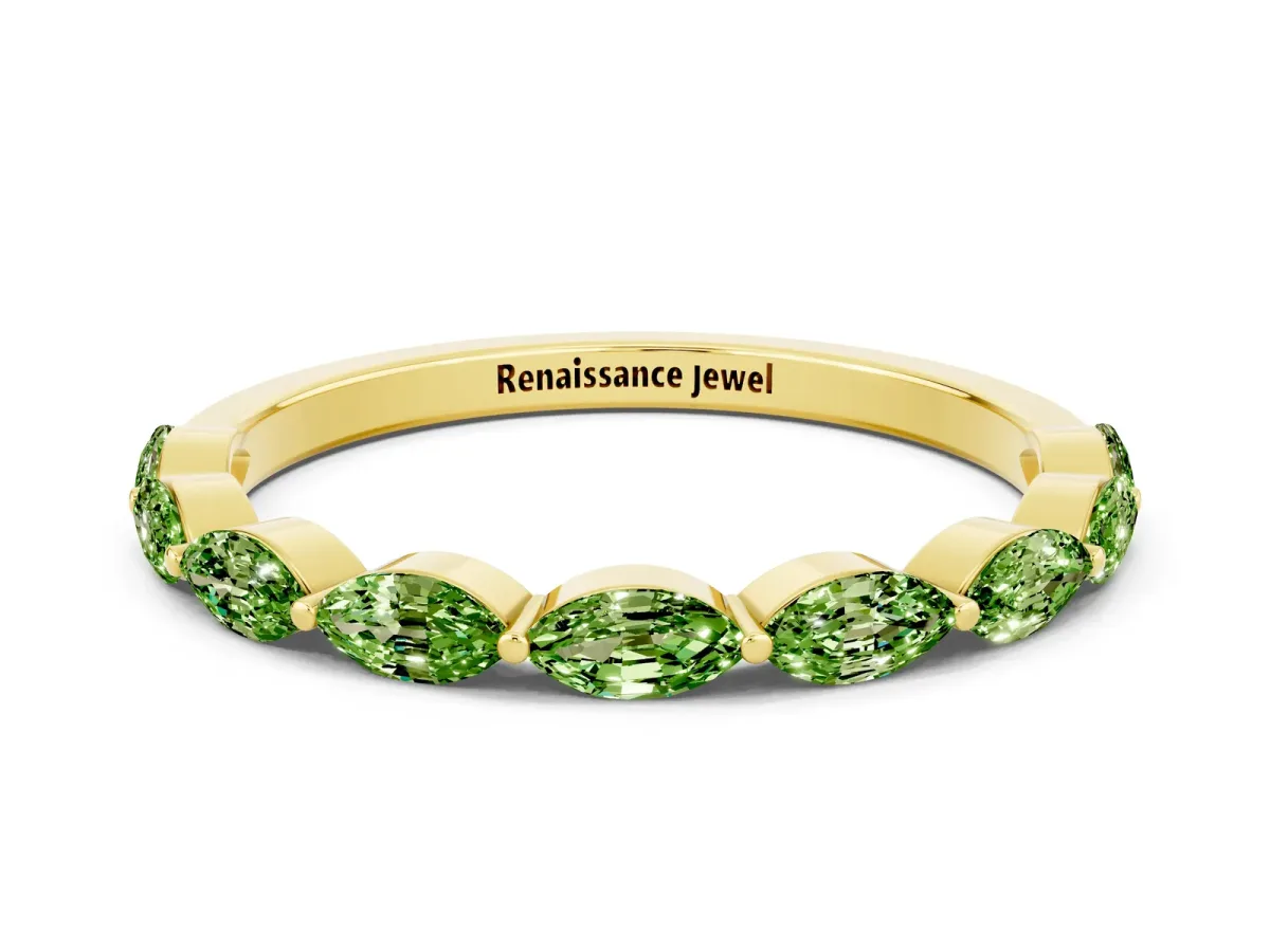 Marquise Peridot Half Eternity Band with Prong Setting Yellow gold