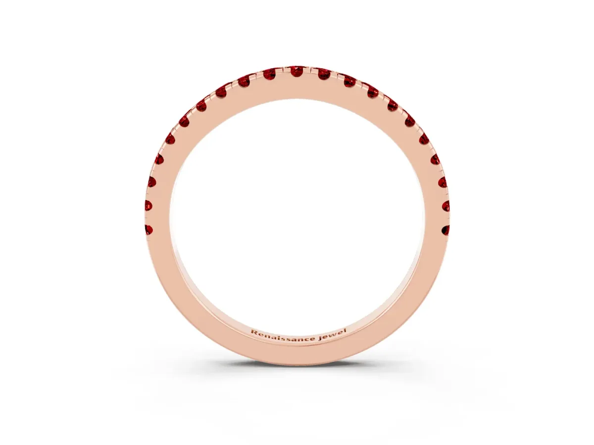 Round Ruby Pavé Half Eternity Band with Shared Prong Setting Rose gold