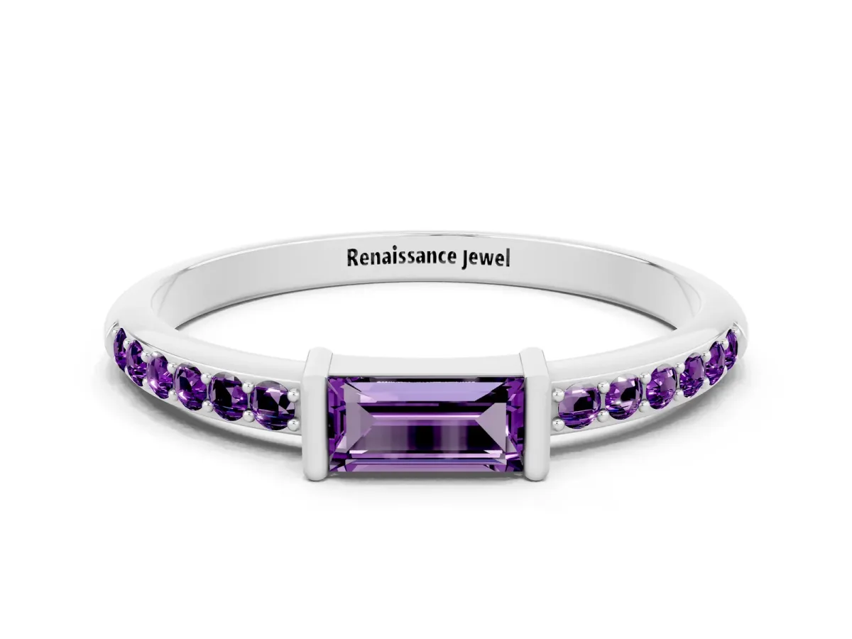 Baguette Amethyst Pavé Band with Bar Setting Platinum