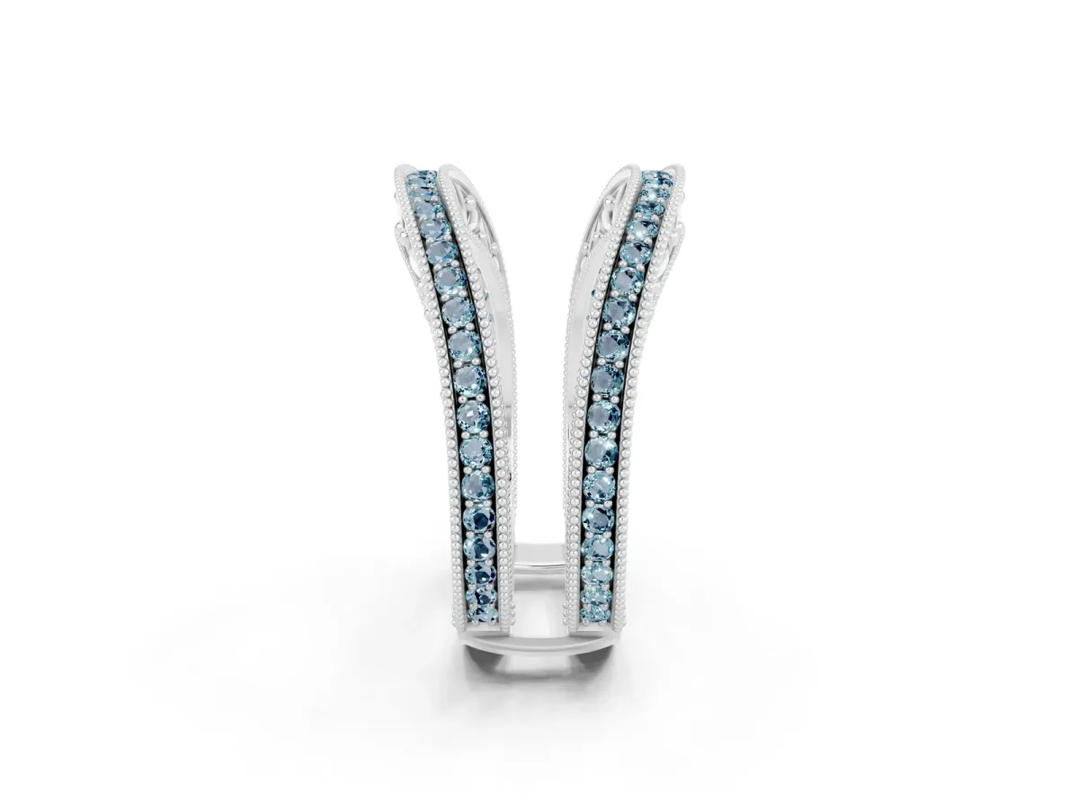 Round Aquamarine Milgrain Eternity Band with Channel Setting Platinum