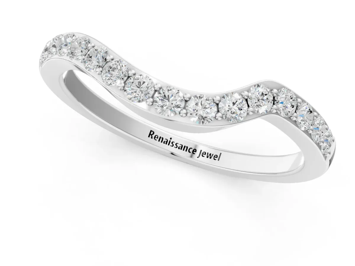Pavé Round Diamond Curved Band with Prong Setting White gold