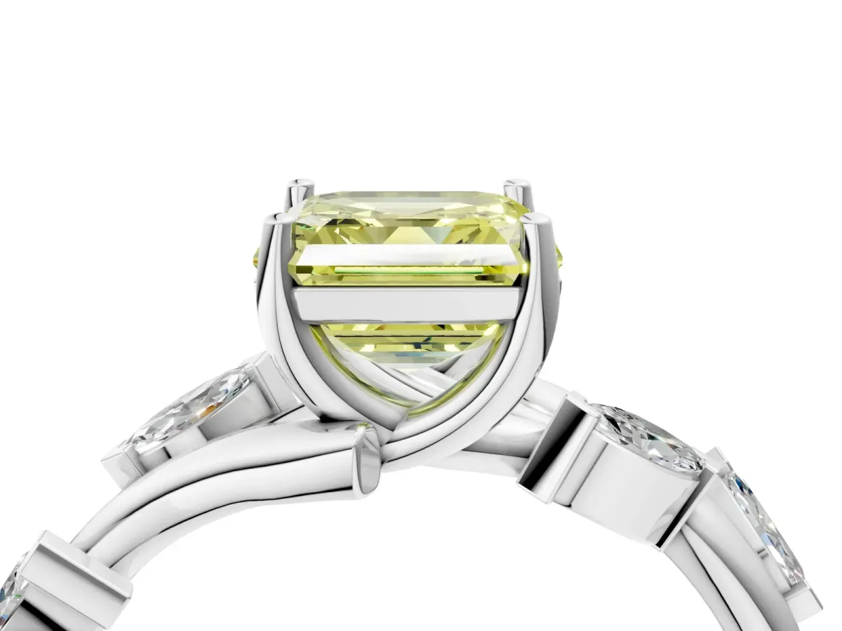 Fancy Yellow Asscher Cut Solitaire Twisted Band Marquise Accent Prong Setting Ring Platinum