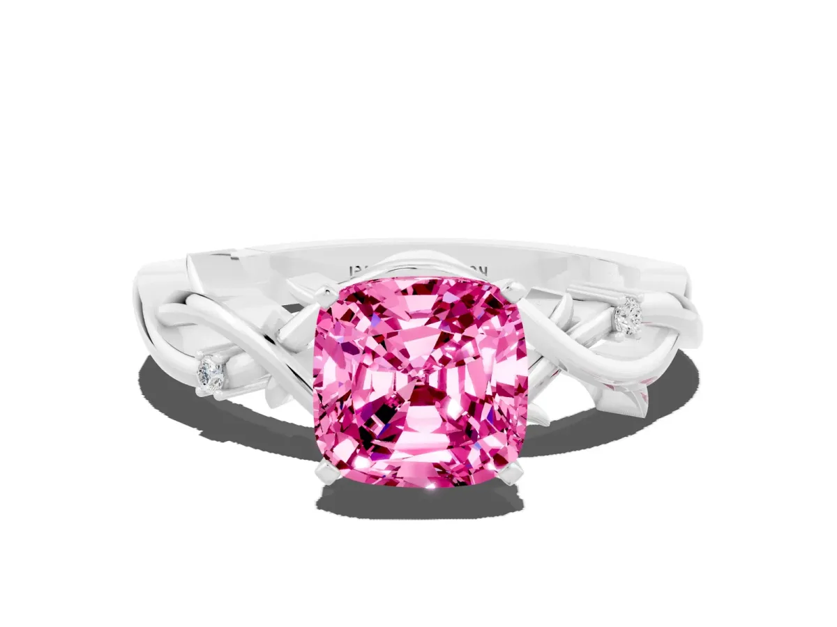 Cushion Cut Pink Sapphire Solitaire Ring with Twisted Band and Prong Setting Silver