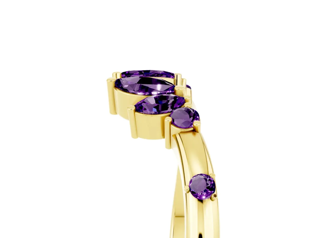 Open Marquise Cluster Amethyst Band with Prong Setting Yellow gold