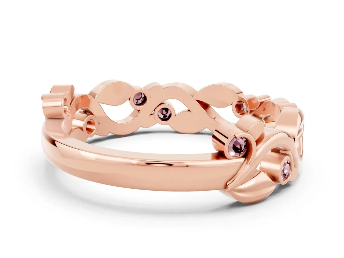 Round Morganite Leaf Eternity Band with Bezel Setting Rose gold