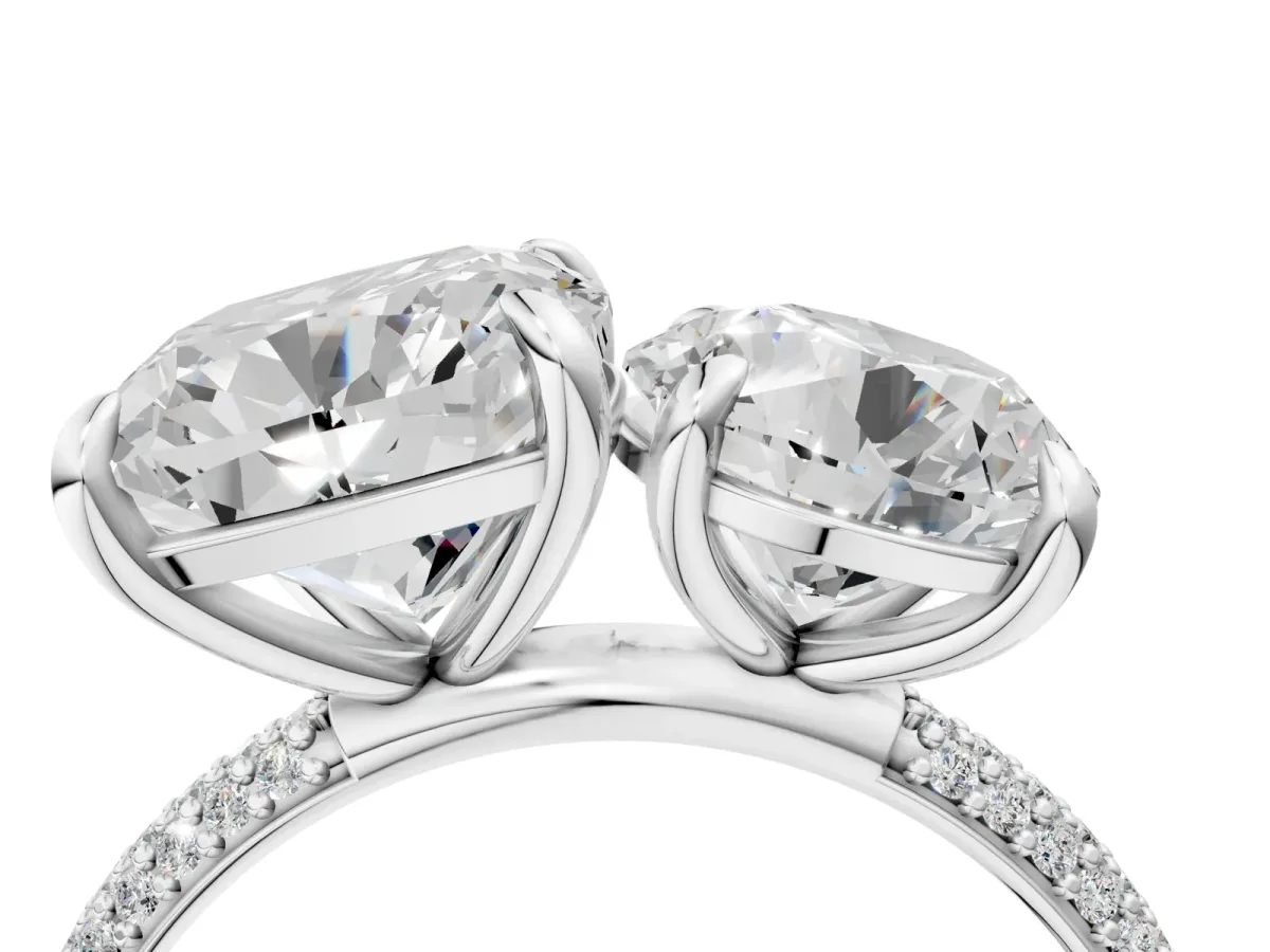 Round and Cushion Toi Moi Ring with Prong Setting and Micro Pave Band Silver