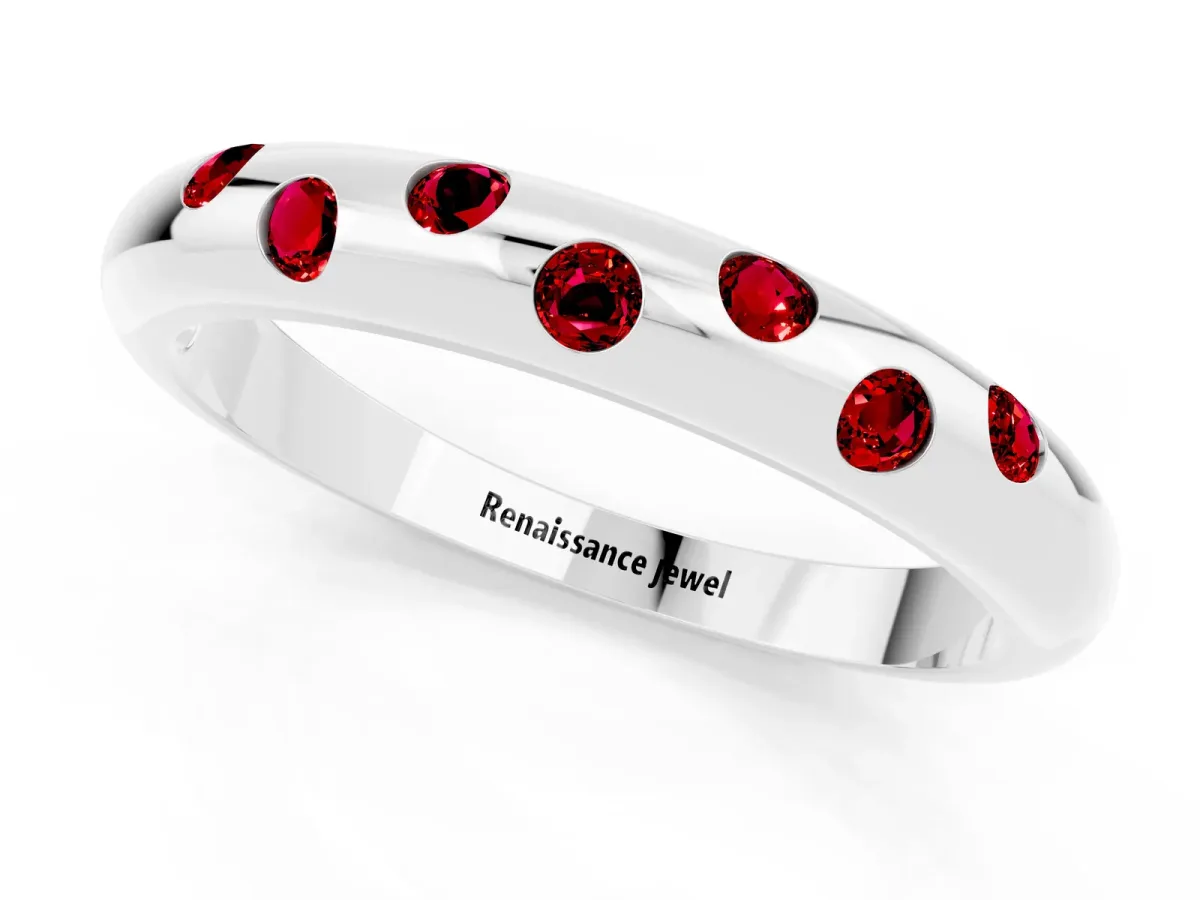 Round Ruby Flush-Set Comfort Fit Band Platinum