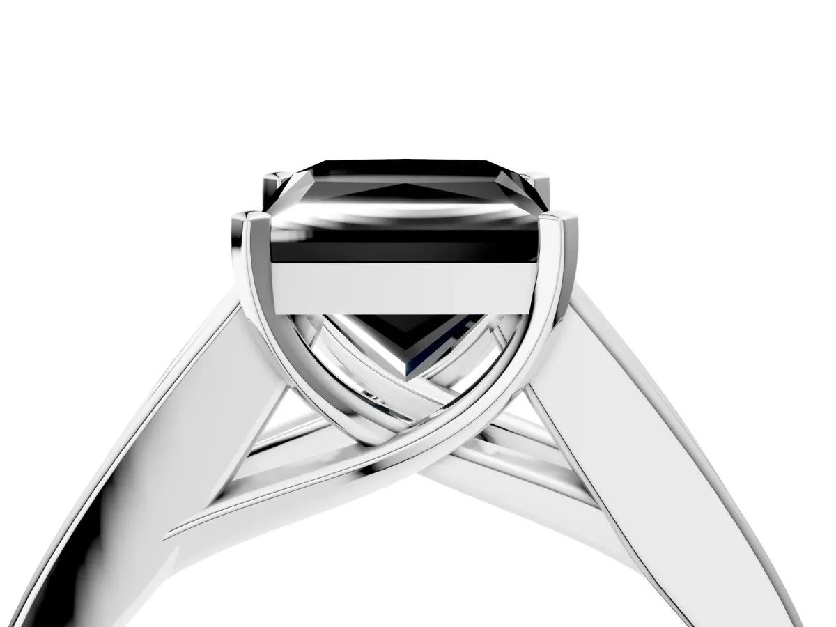 Fancy Black Princess Cut Cut Channel Set Solitaire Ring with Four-Prong Setting Silver