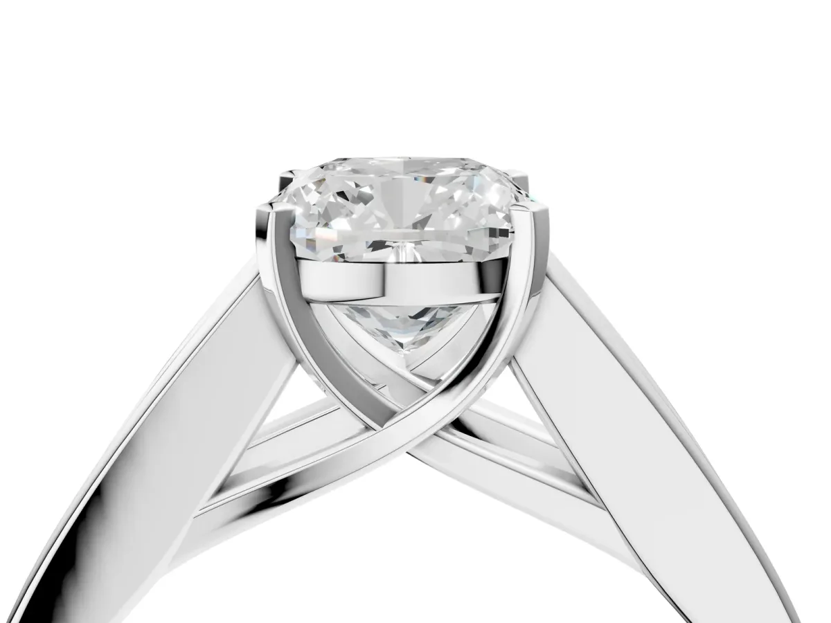 Cushion Cut Cut Channel Set Solitaire Ring with Four-Prong Setting Platinum