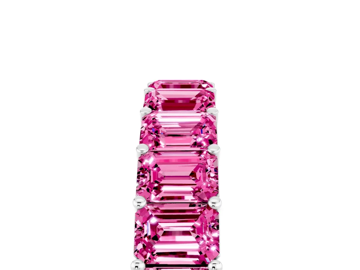 Emerald Cut Pink Sapphire Eternity Band with Shared Prong Setting Platinum