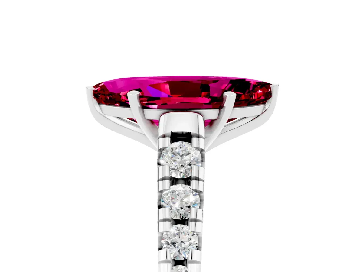 Marquise Cut Garnet Cathedral Solitaire Ring with Round Pavé Band Silver
