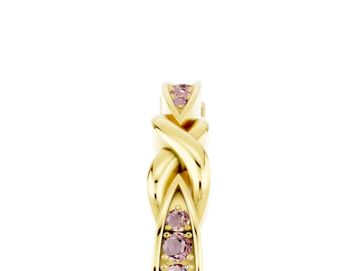Twisted Marquise Morganite Pavé Band with Shared Prong Setting Yellow gold