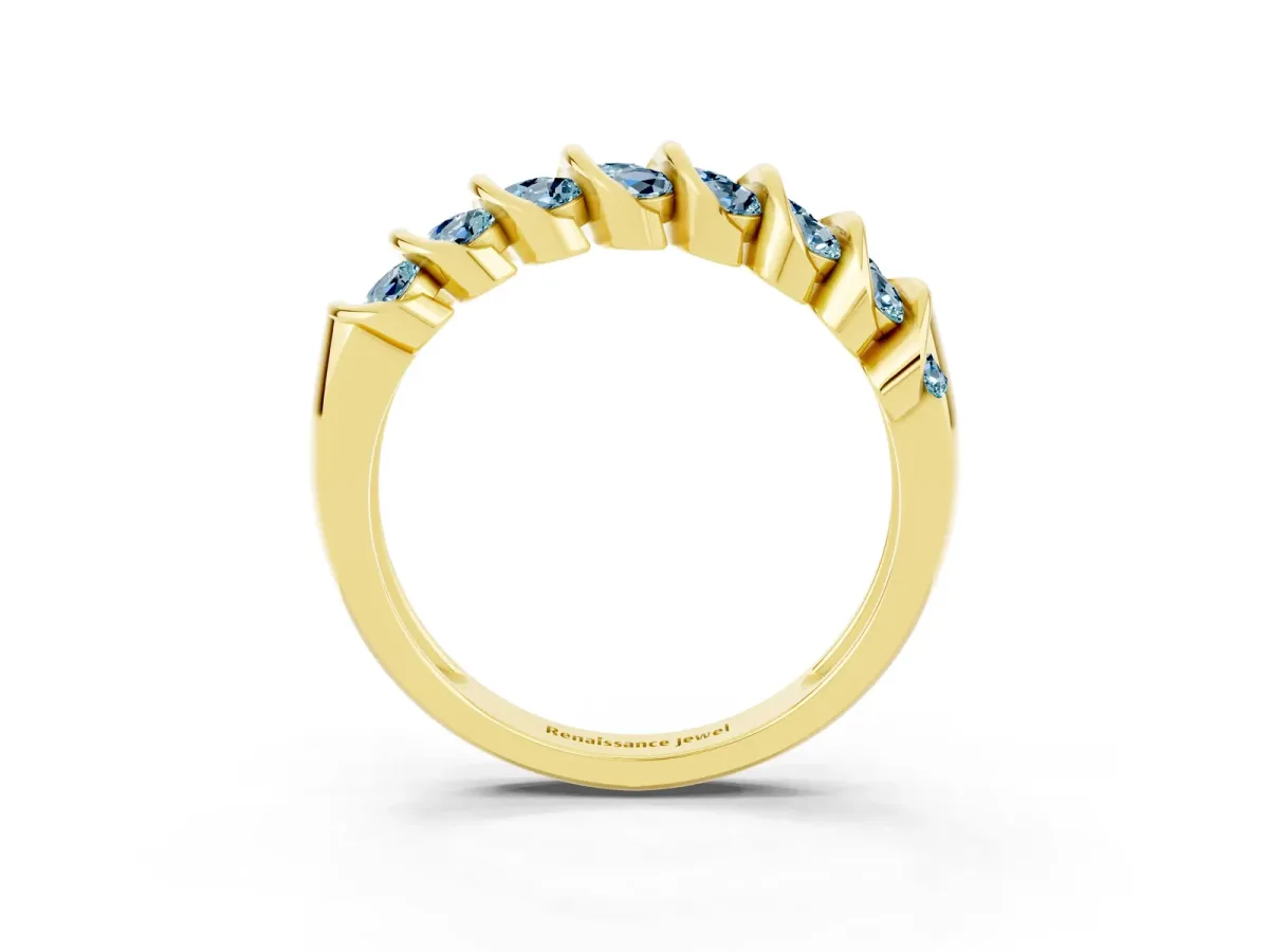 Channel Set Round Aquamarine Multi-Row Band Yellow gold