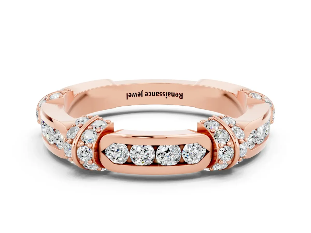 Pavé Round Moissanite Link Band with Bezel Setting Rose gold