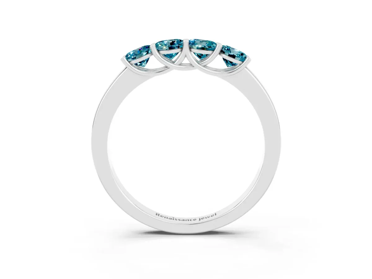 Four-Stone Round Blue Topaz Prong-Set Band Silver