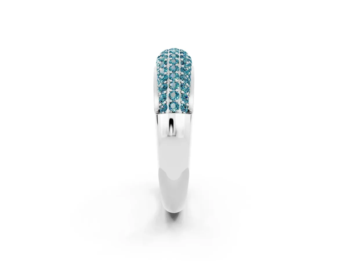 Three-Row Pavé Round Blue Topaz Dome Band Platinum