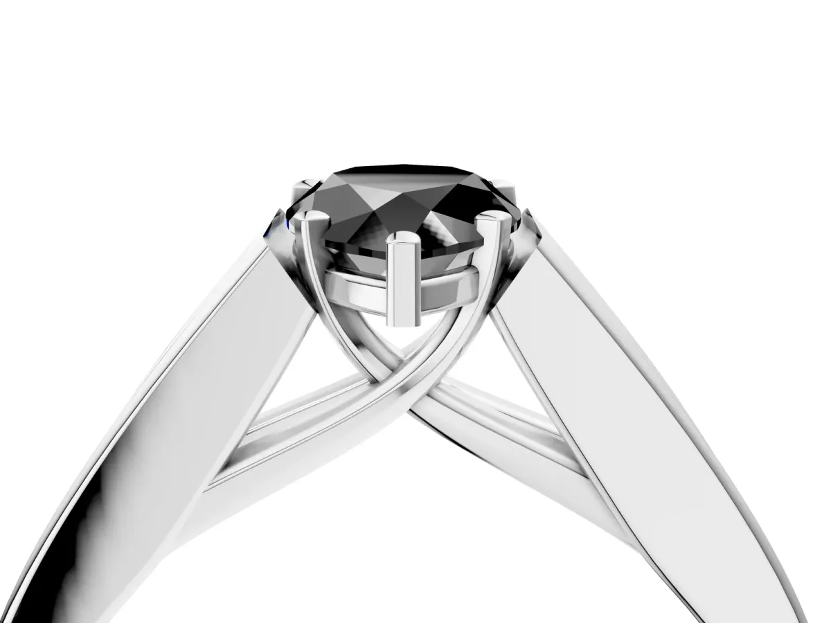 Fancy Black Pear Cut Cut Channel Set Solitaire Ring with Four-Prong Setting Silver