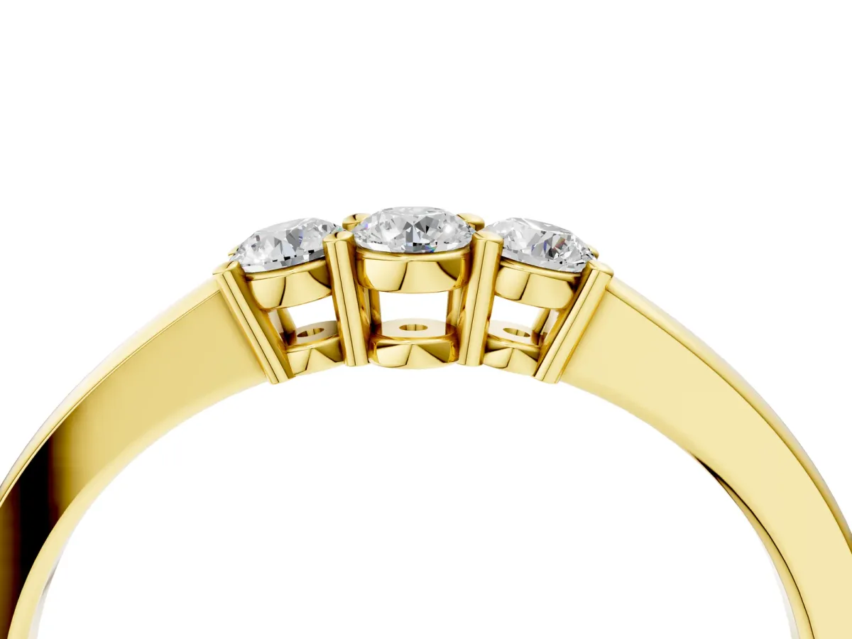 Three-Stone Round Diamond Tension Set Solitaire Band with Prong Setting Yellow gold