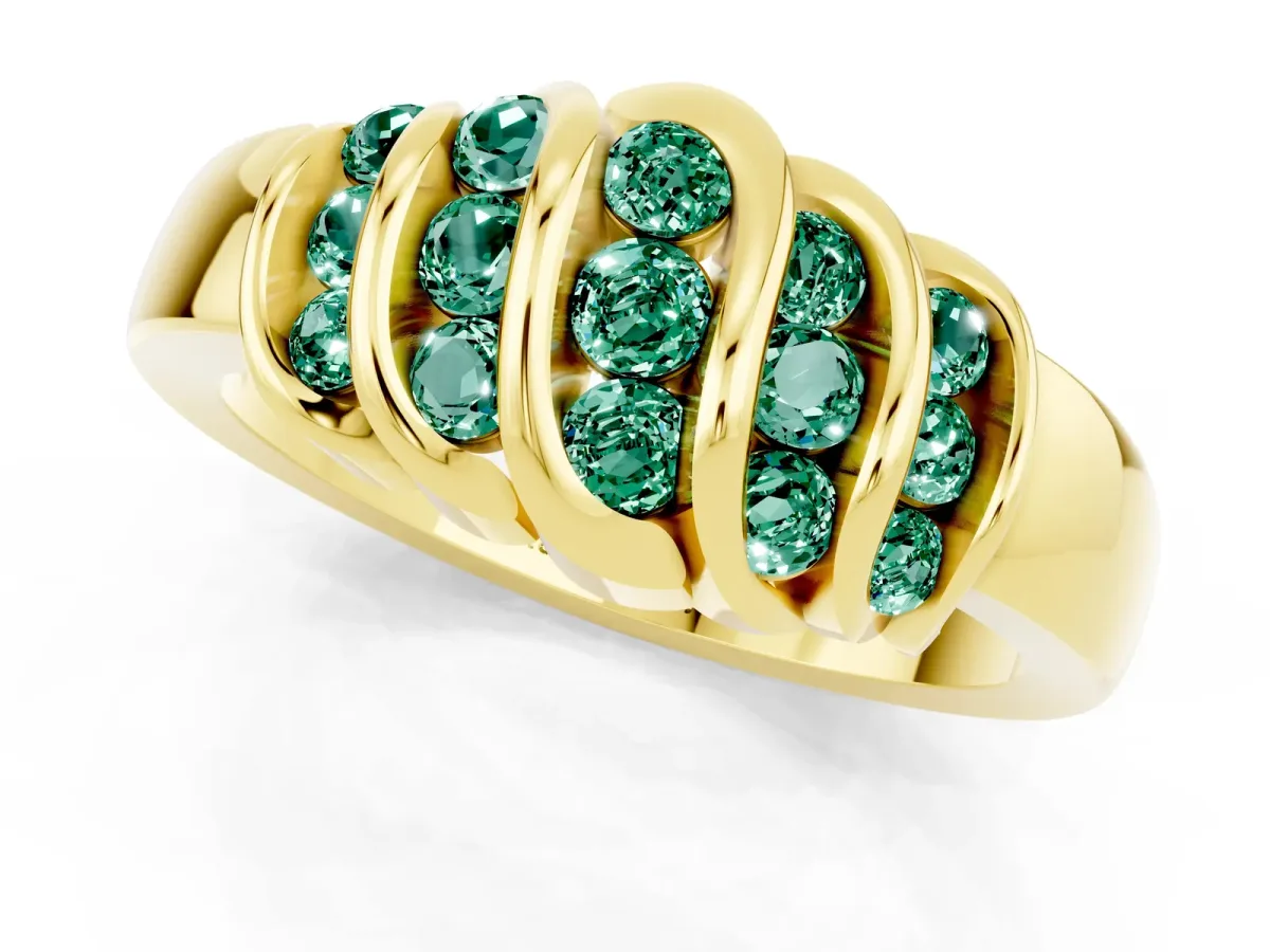 Round Green Sapphire Multi-Row Crossover Band Yellow gold