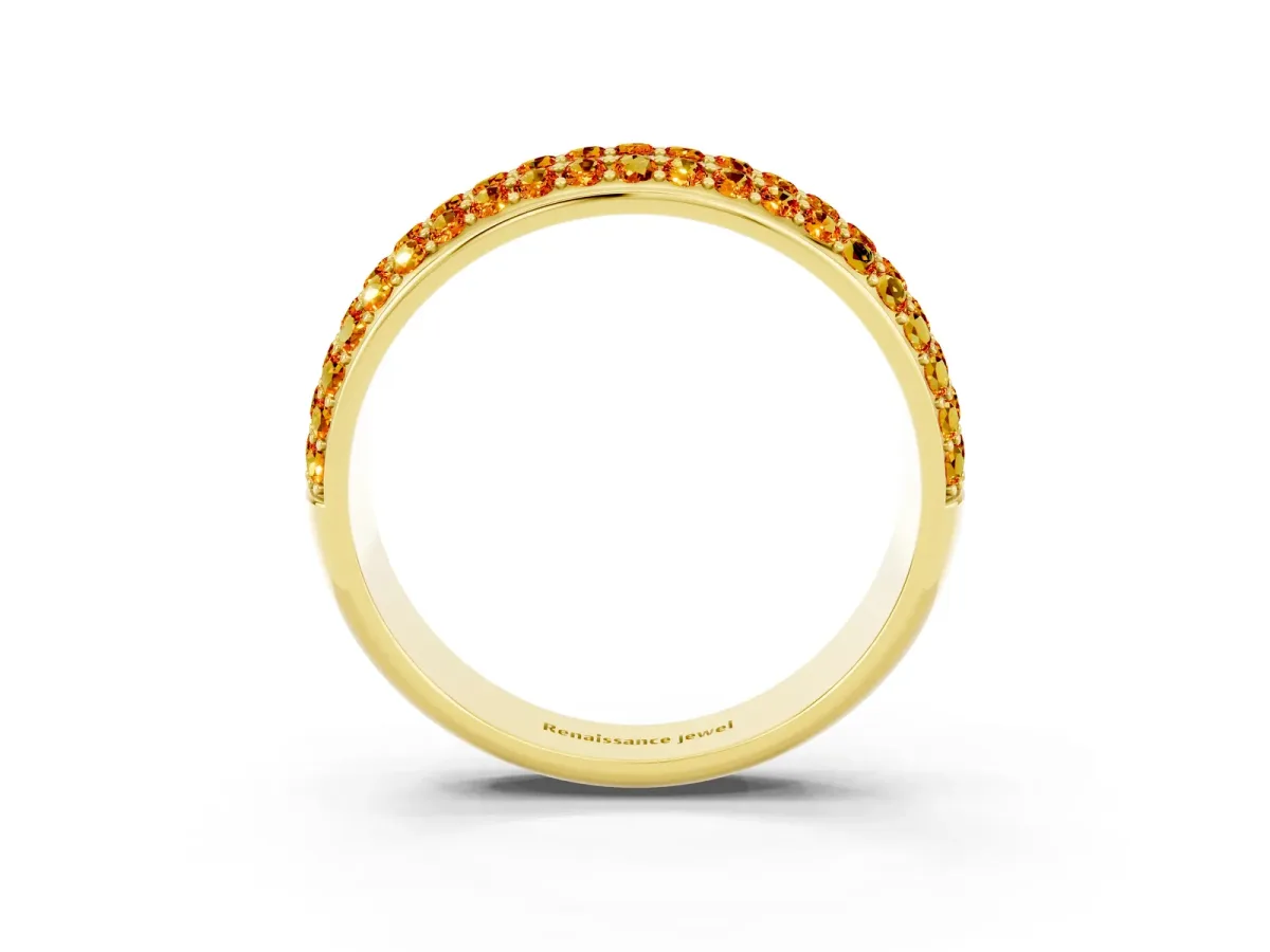Three-Row Round Citrine Eternity Band with Shared Prong Setting Yellow gold