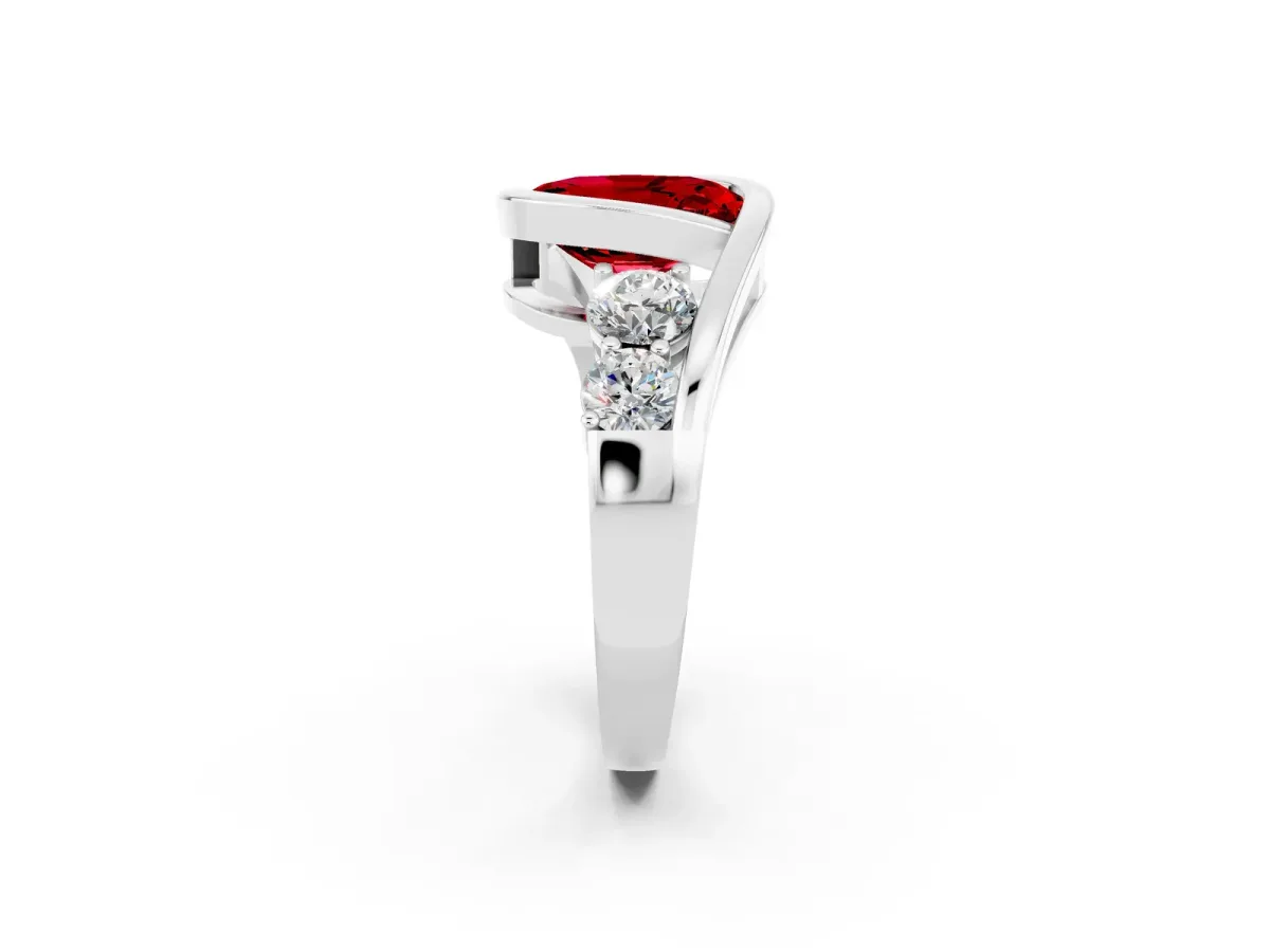Bezel Set Oval Cut Ruby Bypass Ring with Round Accents Silver