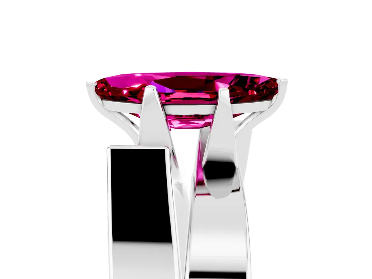 Modern Tension Set Marquise Cut Garnet Solitaire Wide Band Ring Silver